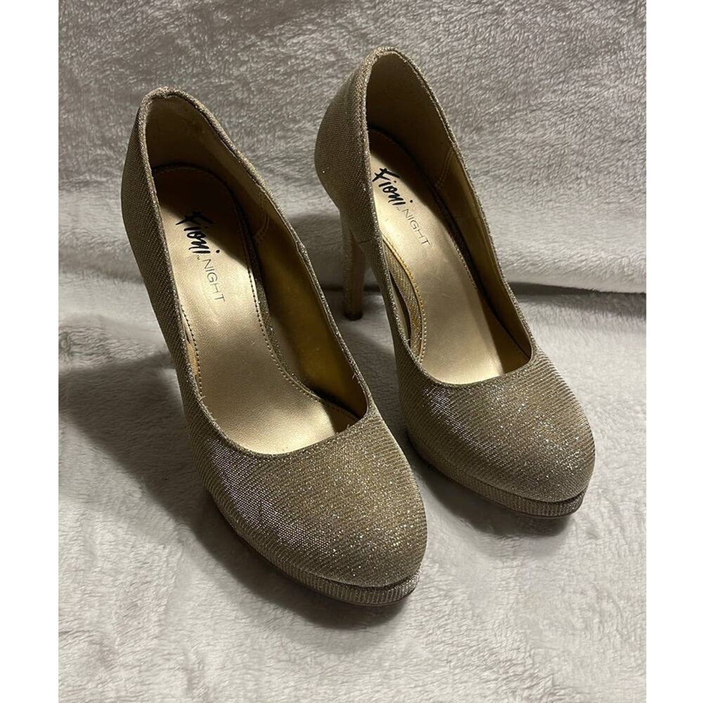 Fioni Night Gold Glitter Sparkle Shimmer Platform Heels Sz 6 Glam Cocktail Party